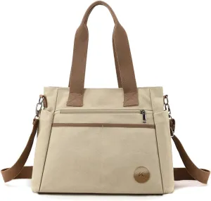 Canvas Crossbody Bag for Women Casual Shoulder Bag Multi-Pockets Tote Handbag Top Handle Bag Large Messenger Bag