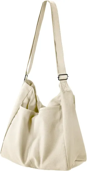 Canvas Crossbody Bag Shoulder Message Bag Large Hobo Tote Bag for Women and Men Work College Bag with Computer Compartment