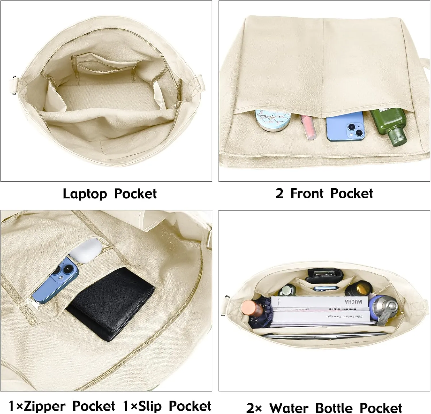 Canvas Crossbody Bag Shoulder Message Bag Large Hobo Tote Bag for Women and Men Work College Bag with Computer Compartment