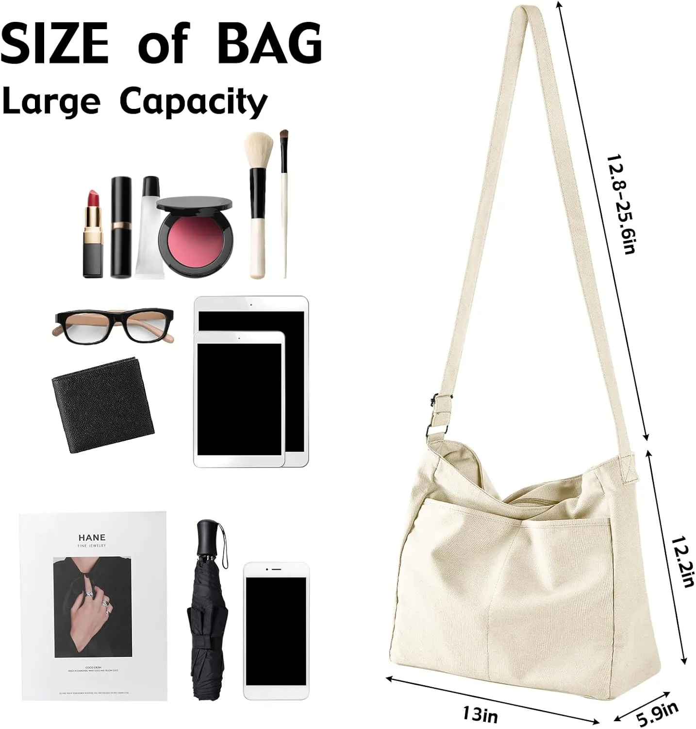 Canvas Crossbody Bag Shoulder Message Bag Large Hobo Tote Bag for Women and Men Work College Bag with Computer Compartment