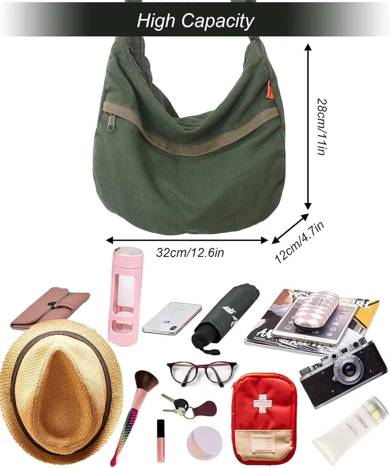 Canvas Crossbody Hobo Bag for Women, Casual Shoulder Messenger Bag with Adjustable Straps