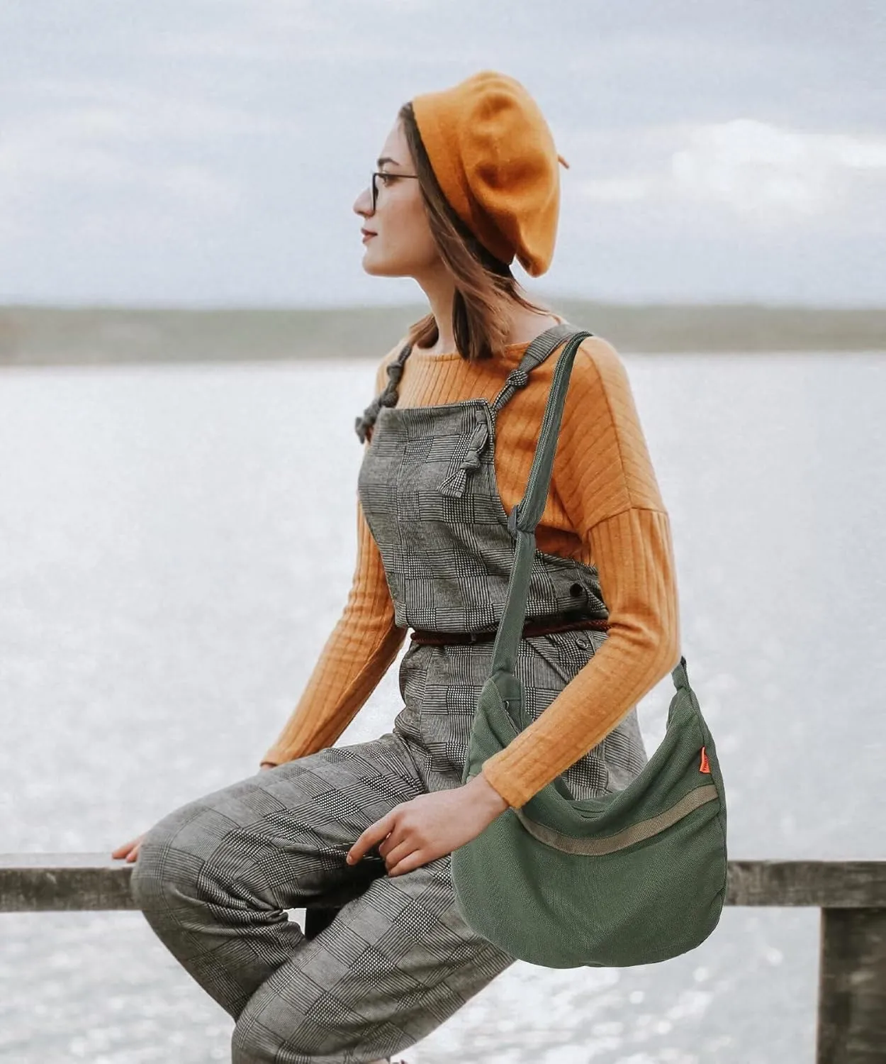 Canvas Crossbody Hobo Bag for Women, Casual Shoulder Messenger Bag with Adjustable Straps