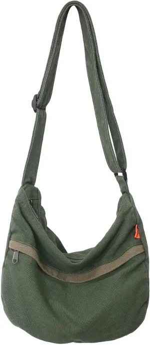 Canvas Crossbody Hobo Bag for Women, Casual Shoulder Messenger Bag with Adjustable Straps