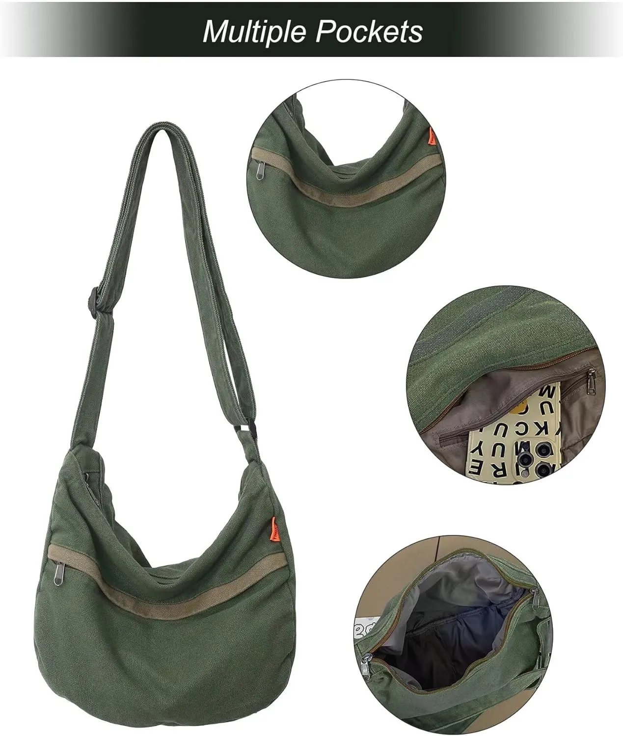 Canvas Crossbody Hobo Bag for Women, Casual Shoulder Messenger Bag with Adjustable Straps