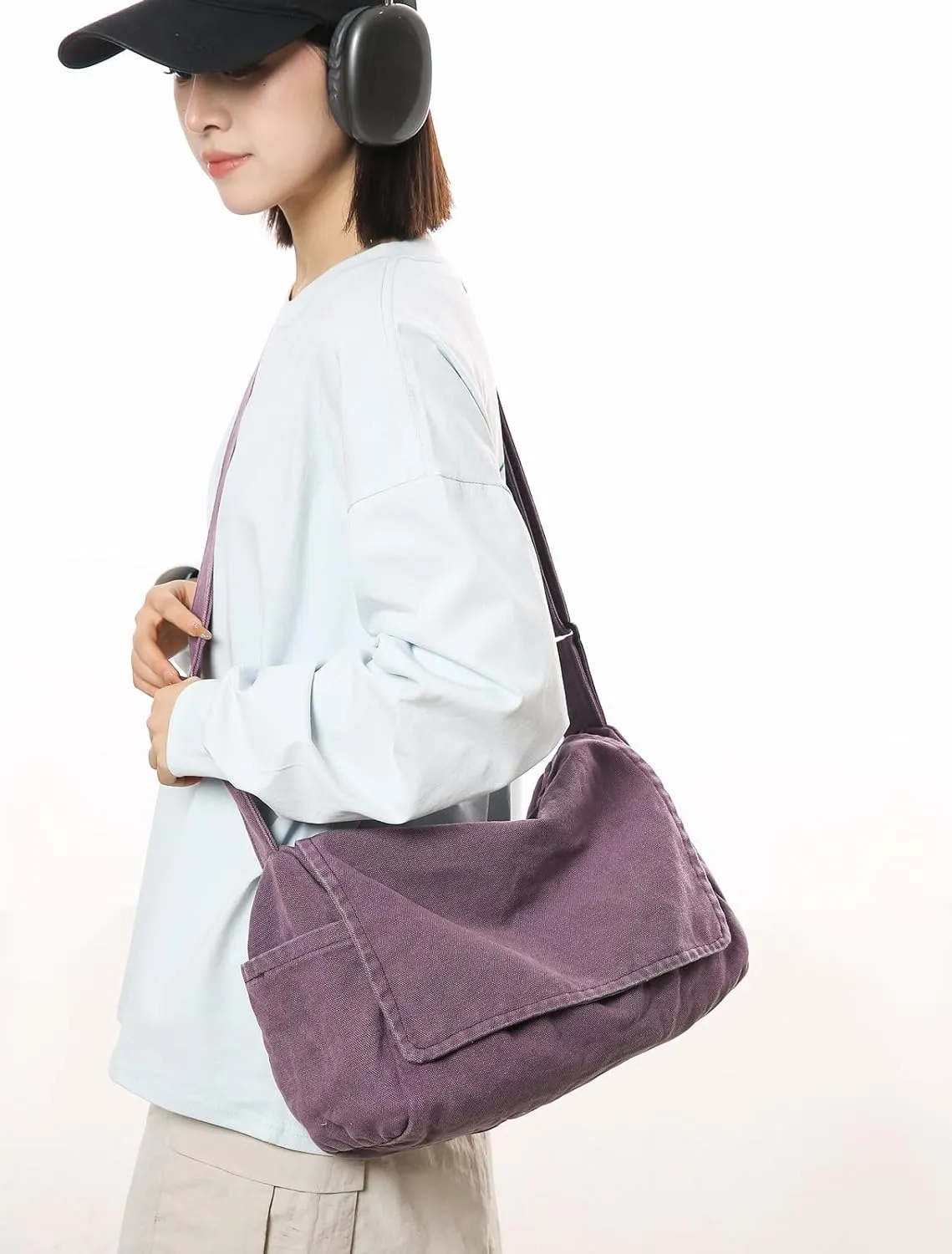 Canvas Messenger Bag for Women Men Vintage Satchel Bag Aesthetic Crossbody Shoulder Bag Casual Sling Bag