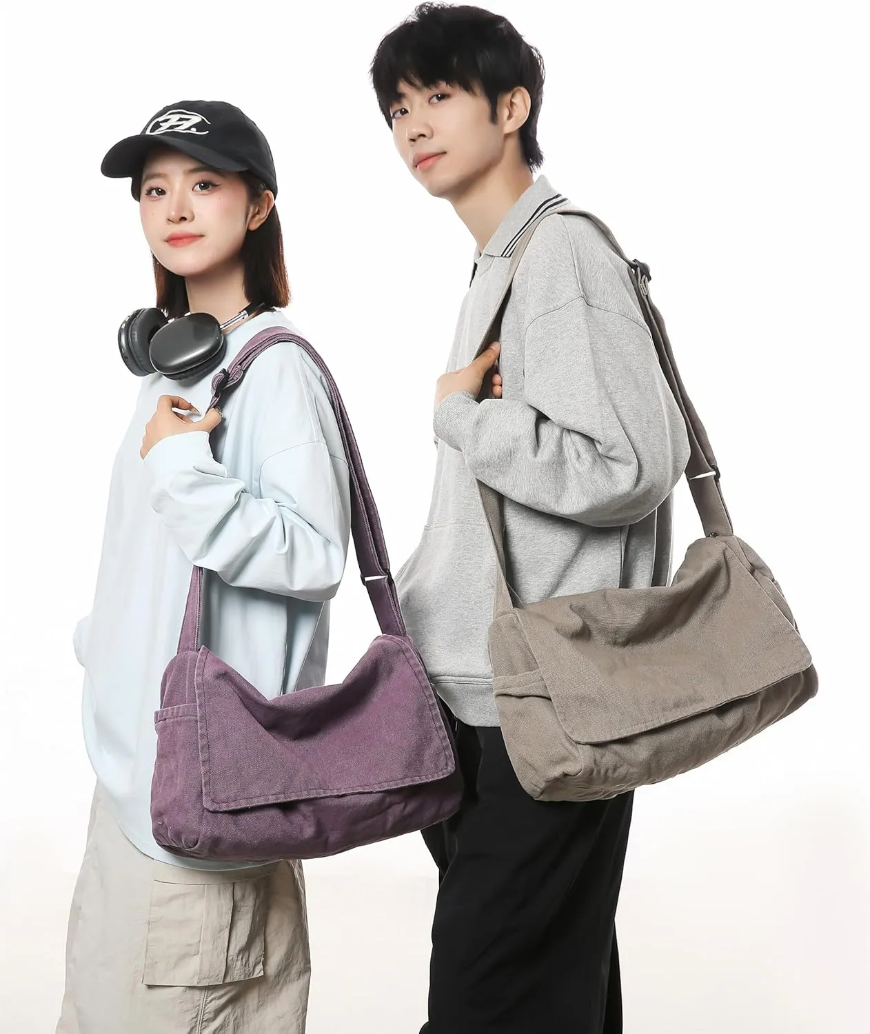 Canvas Messenger Bag for Women Men Vintage Satchel Bag Aesthetic Crossbody Shoulder Bag Casual Sling Bag