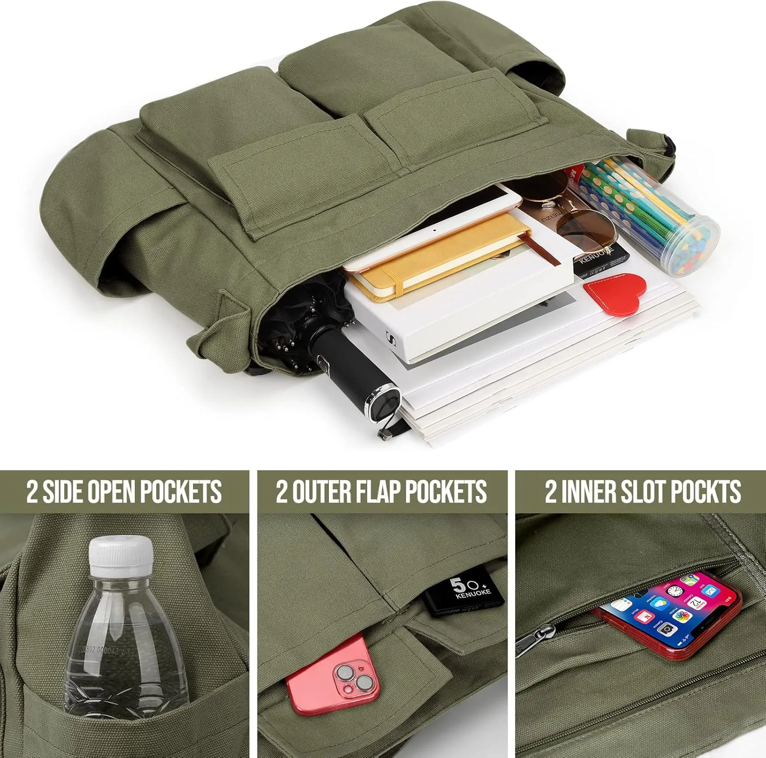 Canvas Messenger Bag Hobo Shoulder Bag Crossbody Bag with Multiple Pockets Large Tote Bag Handbag for Women Men