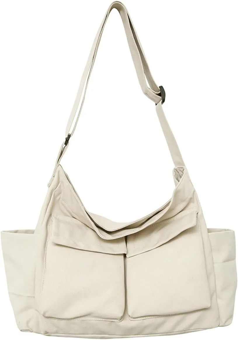 Canvas Messenger Bag, Large Casual Hobo Crossbody Handbags Vintage Shoulder Tote with Multiple Pockets for Women and Men