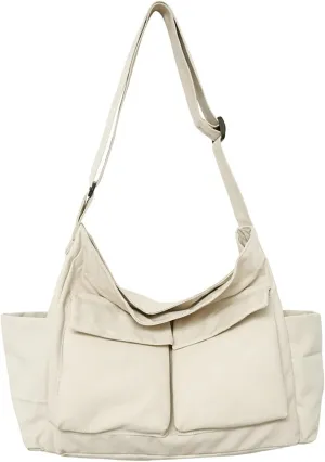 Canvas Messenger Bag, Large Casual Hobo Crossbody Handbags Vintage Shoulder Tote with Multiple Pockets for Women and Men