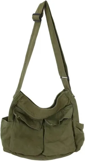 Canvas Messenger Bag Large Crossbody Bag with Multiple Pockets Casual Shoulder Aesthetic Tote Bag for Women and Men