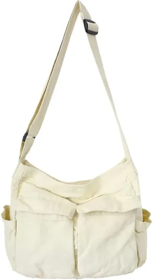 Canvas Messenger Bag Large Hobo Crossbody Bag with Multiple Pockets Casual Shoulder Tote Bag for Women and Men