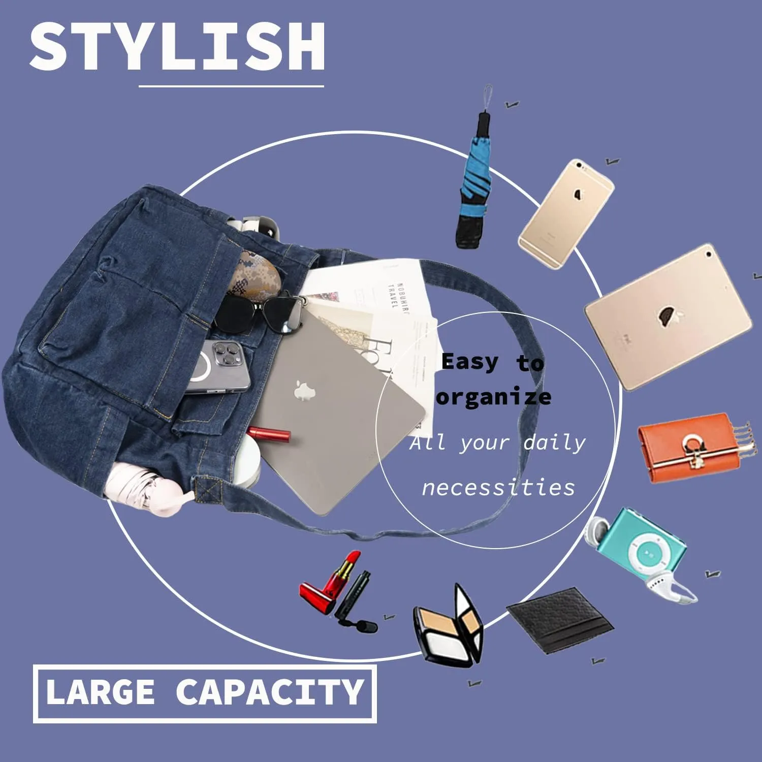 Canvas Messenger Bag Large Hobo Crossbody Bag with Multiple Pockets Casual Shoulder Tote Bag for Women and Men