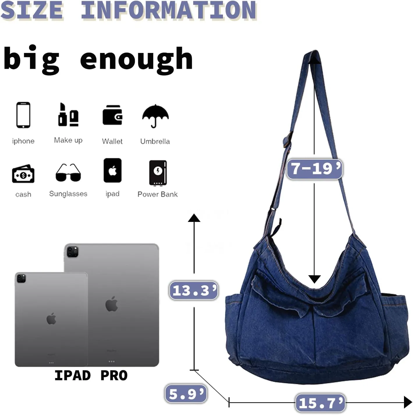 Canvas Messenger Bag Large Hobo Crossbody Bag with Multiple Pockets Casual Shoulder Tote Bag for Women and Men
