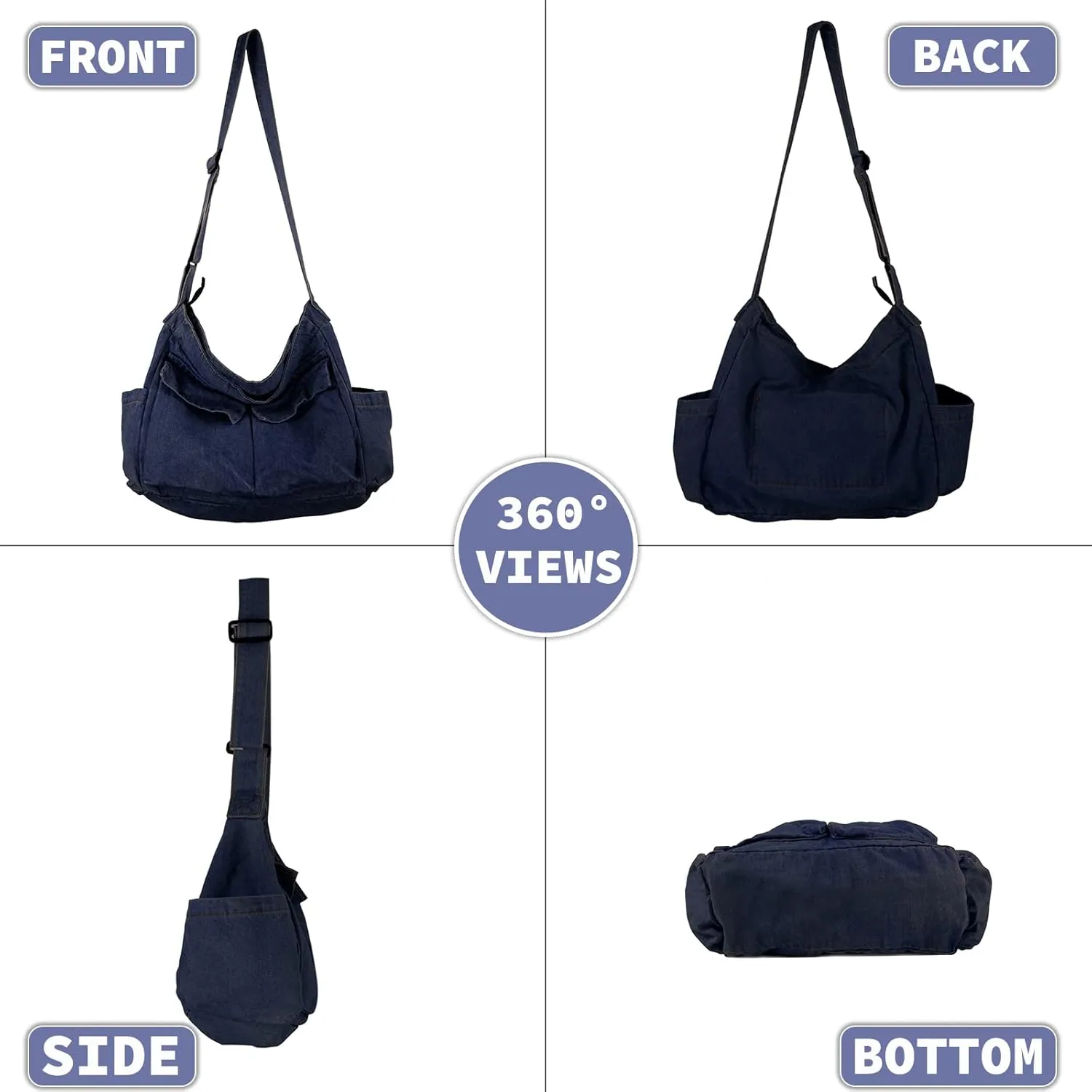 Canvas Messenger Bag Large Hobo Crossbody Bag with Multiple Pockets Casual Shoulder Tote Bag for Women and Men
