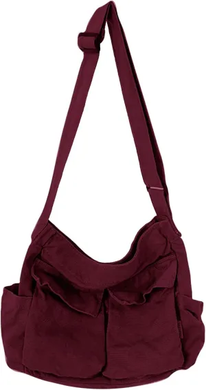 Canvas Messenger Bag Large Hobo Crossbody Bag with Multiple Pockets Casual Shoulder Tote Bag for Women and Men
