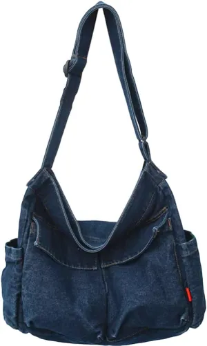 Canvas Messenger Bag Large Hobo Crossbody Bag with Multiple Pockets Casual Shoulder Tote Bag for Women and Men