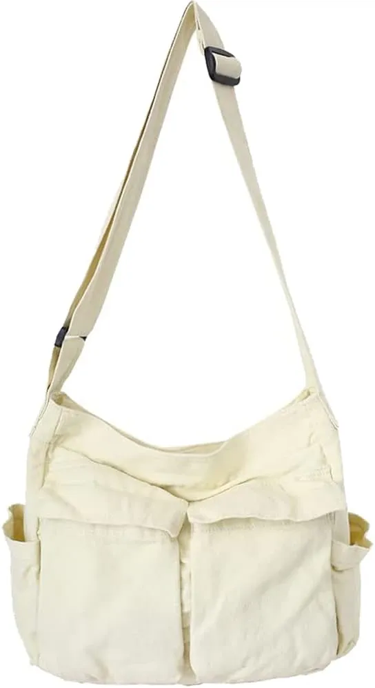 Canvas Messenger Bag Large Hobo Crossbody Bag with Multiple Pockets Casual Shoulder Tote Bag for Women and Men
