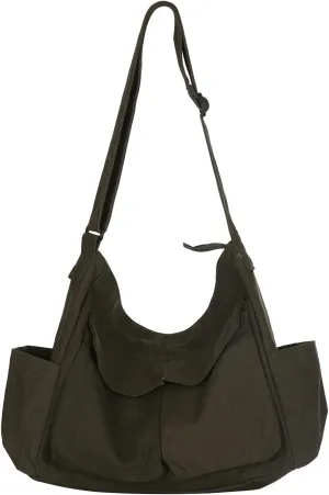 Canvas Messenger Bag Large Hobo Crossbody Bags, Women Men Crossbody Shoulder Bag with Multiple Pockets Canvas Messenger Bag, Large Capacity Art Leisure Bag Canvas Shoulder Tote Bag (Green)