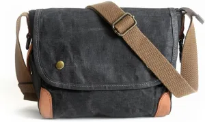 Canvas Messenger Bag, Unisex Shoulder Bag, Crossbody Bags Style, Black and Brown Clash Fashion Bag Designer