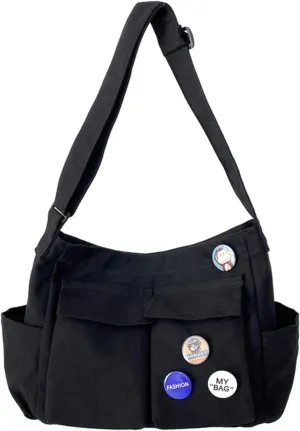 Canvas Messenger bag with Accessories for Women Aesthetic Vintage Crossbody Bag Shoulder Bag Tote Bag