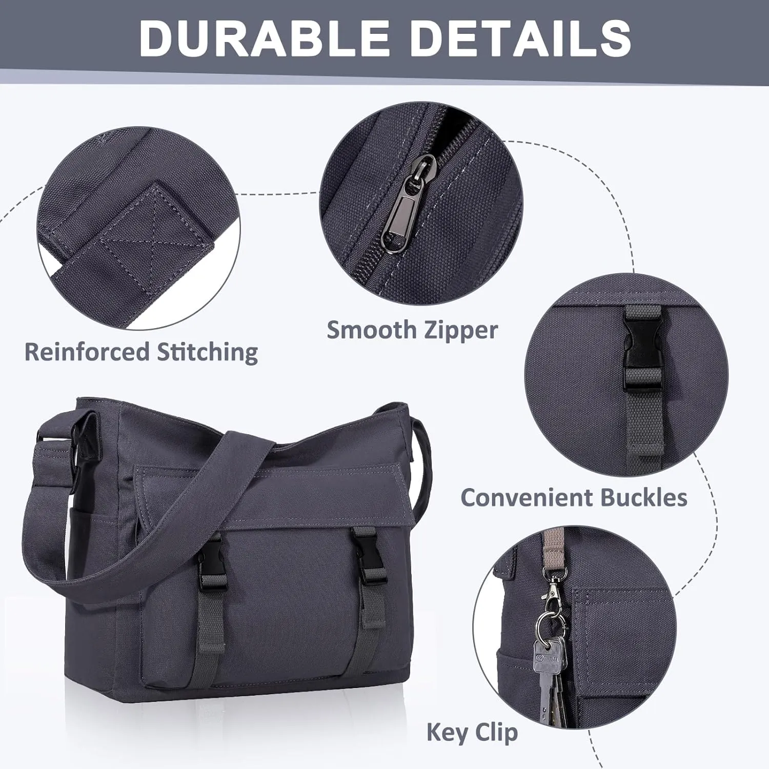 Canvas Messenger Bag,Lightweight Large Casual Crossbody Shoulder Hobo Bag for Women Men Work/Travel/College