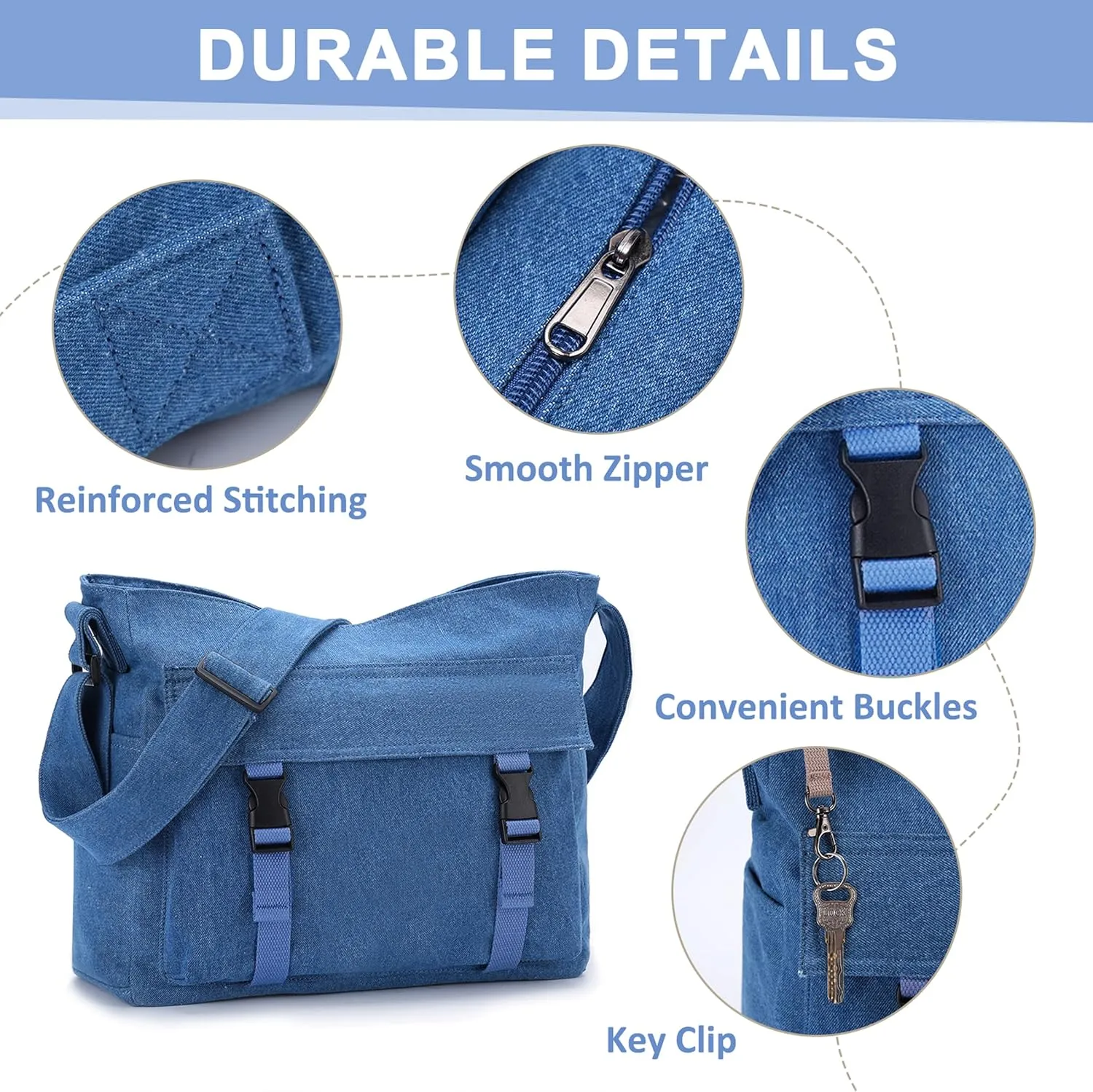 Canvas Messenger Bag,Lightweight Large Casual Crossbody Shoulder Hobo Bag for Women Men Work/Travel/College