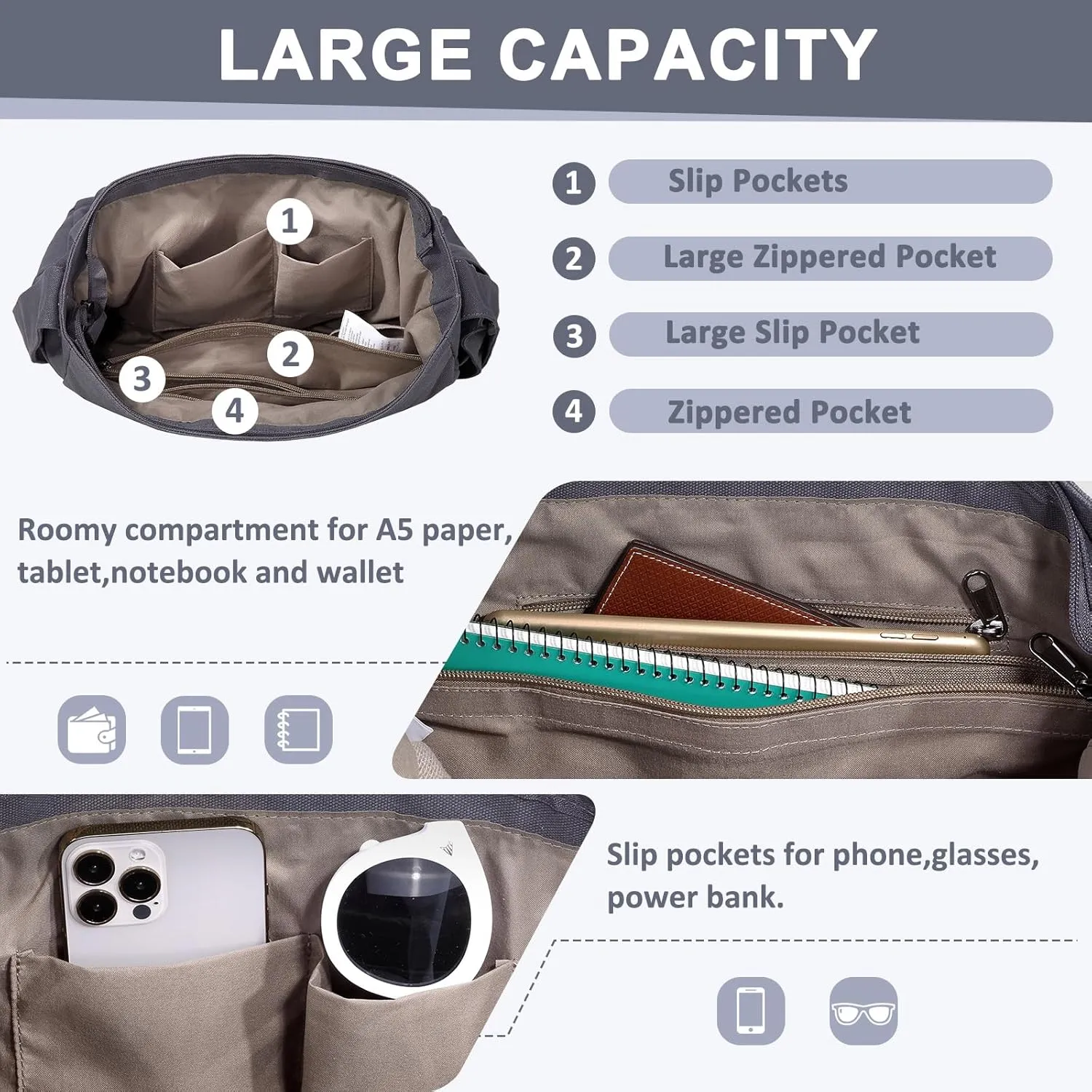 Canvas Messenger Bag,Lightweight Large Casual Crossbody Shoulder Hobo Bag for Women Men Work/Travel/College