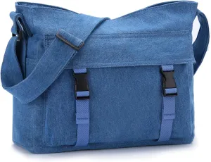 Canvas Messenger Bag,Lightweight Large Casual Crossbody Shoulder Hobo Bag for Women Men Work/Travel/College