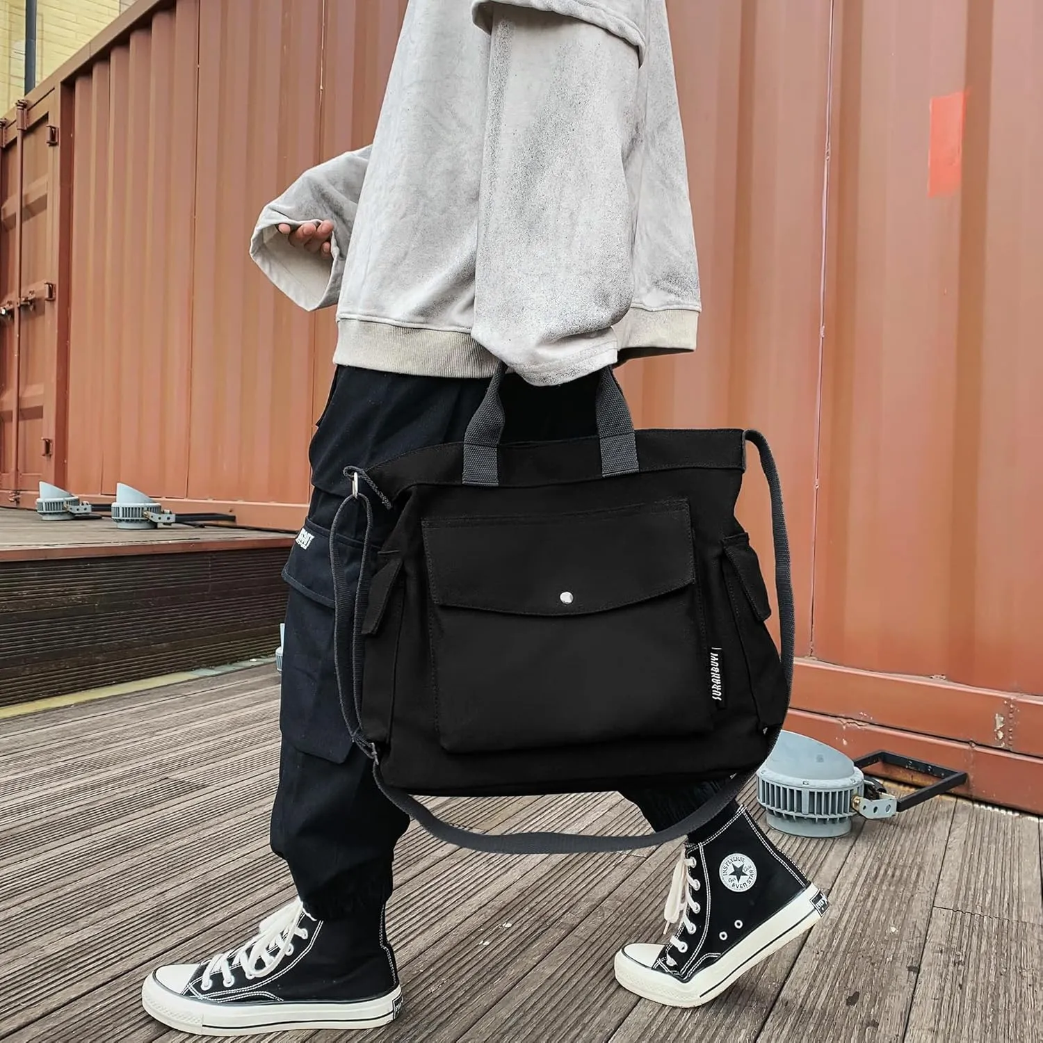 Canvas Messenger Tote Bag Large Hobo Crossbody Bag with Multiple Pockets Casual Shoulder Handbag for Women and Men