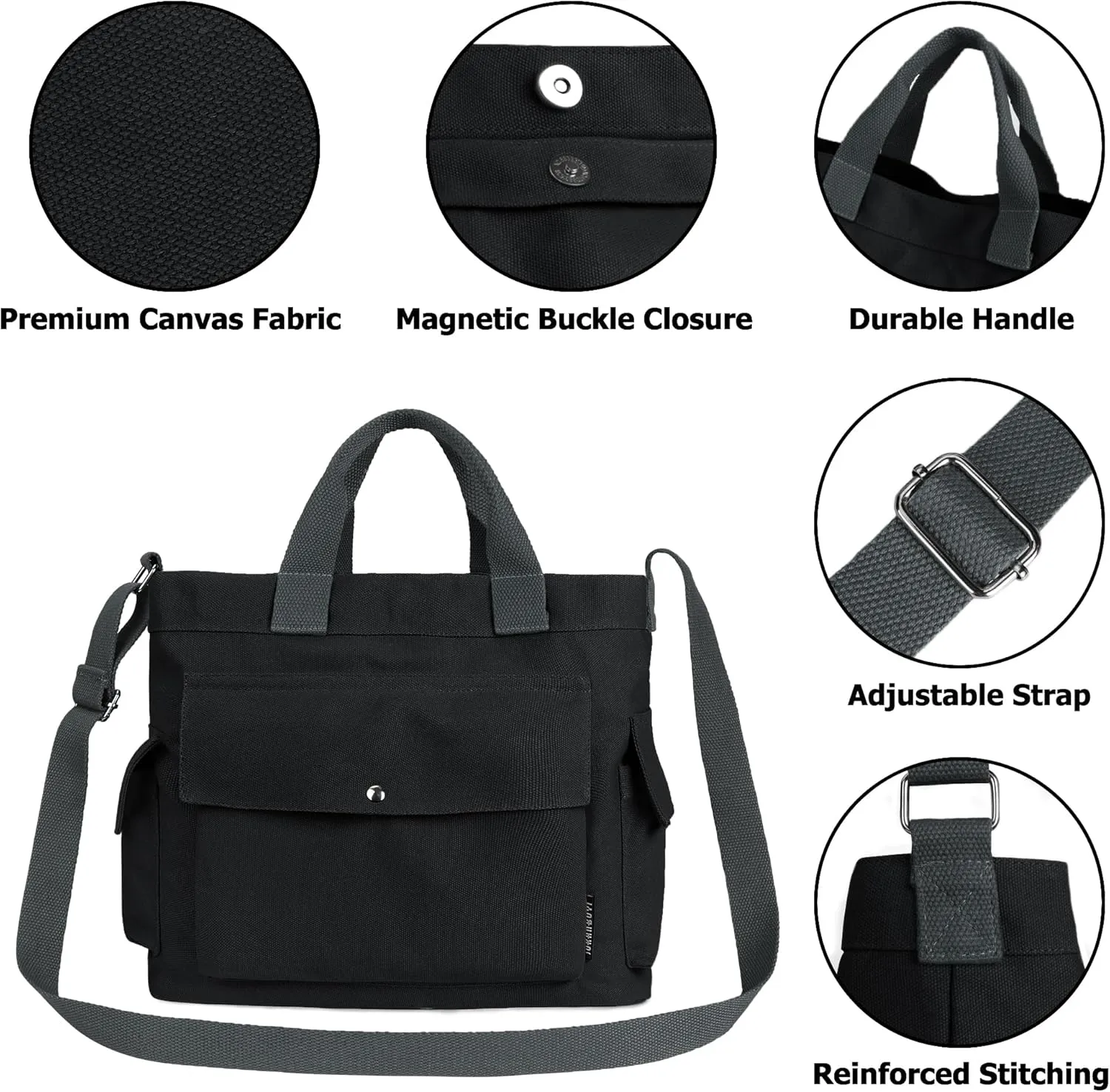 Canvas Messenger Tote Bag Large Hobo Crossbody Bag with Multiple Pockets Casual Shoulder Handbag for Women and Men