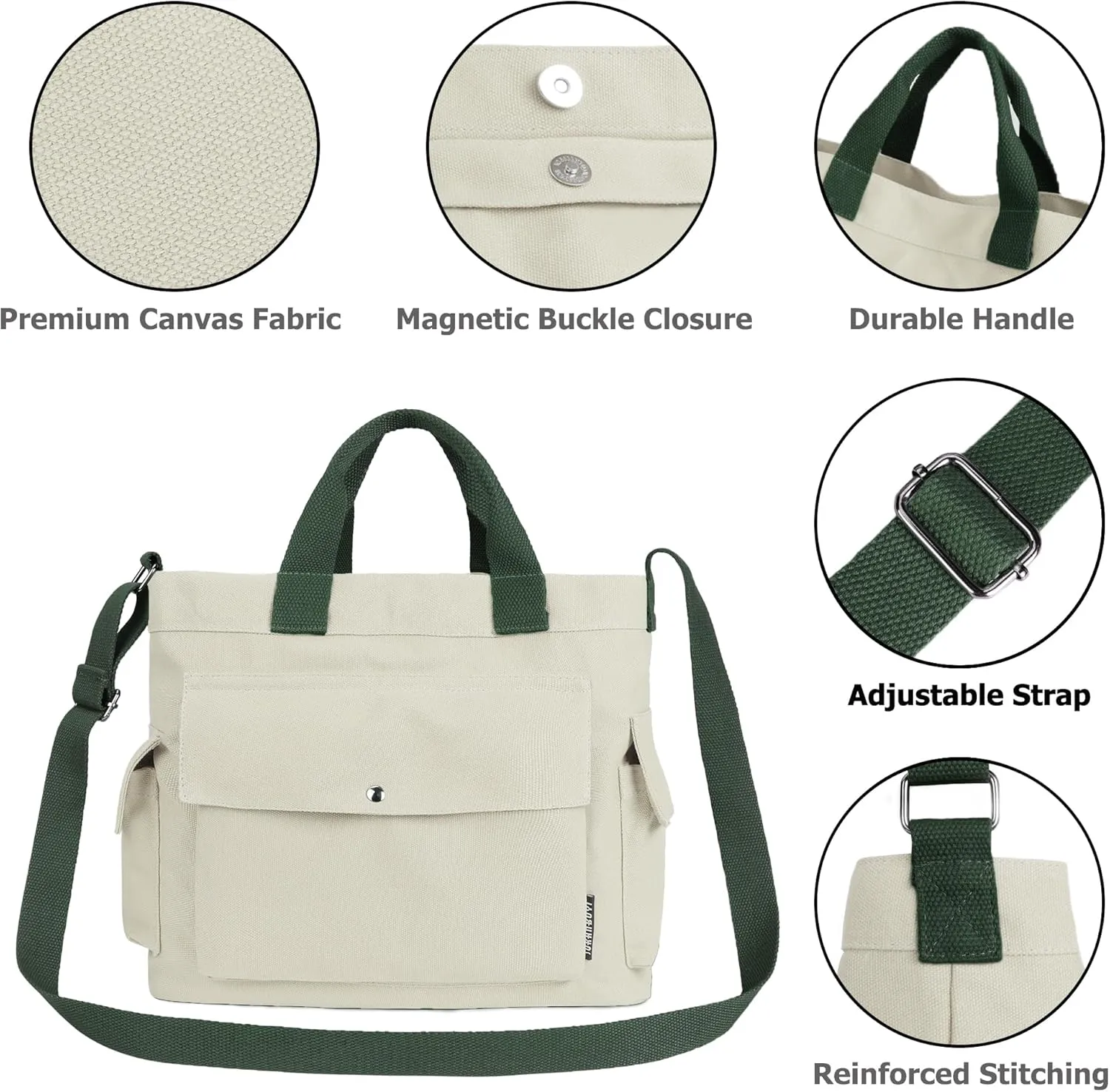 Canvas Messenger Tote Bag Large Hobo Crossbody Bag with Multiple Pockets Casual Shoulder Handbag for Women and Men