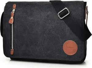 Canvas Satchel Messenger Bag for Men Women, Vintage Crossbody Shoulder Bag Bookbag for Work Travel 13-13.6" Laptop