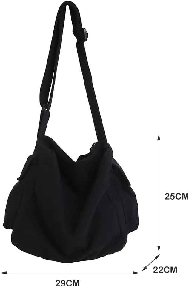 Canvas Shoulder Bag Large Hobo Crossbody Bag with Multiple Pockets Canvas Messenger Tote Bag for Women and Men