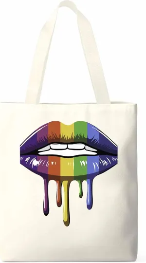 Canvas Tote Bag, Abstract Colorful Lips Aesthetic Canvas Tote Handbags for Women Shoulder Bag