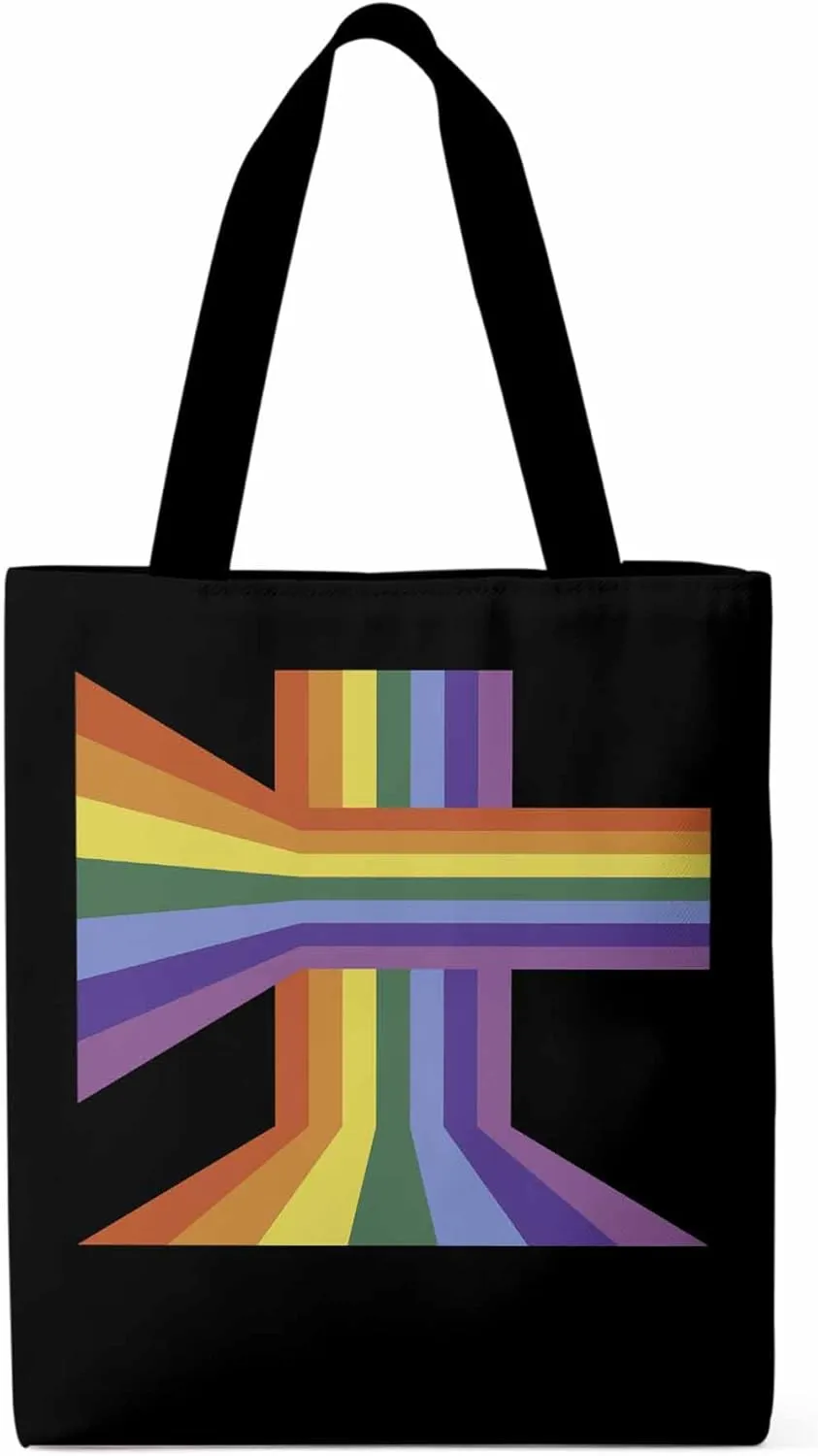 Canvas Tote Bag, Abstract Rainbow Striped Aesthetic Canvas Tote Handbags for Women Shoulder Bag