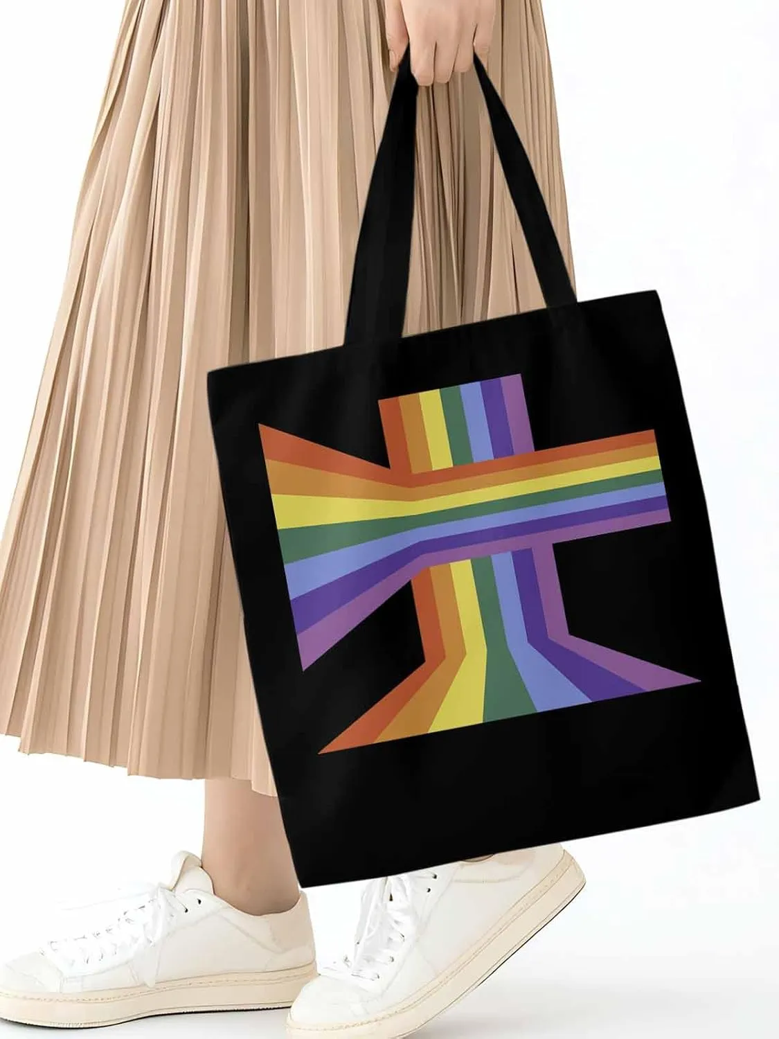 Canvas Tote Bag, Abstract Rainbow Striped Aesthetic Canvas Tote Handbags for Women Shoulder Bag