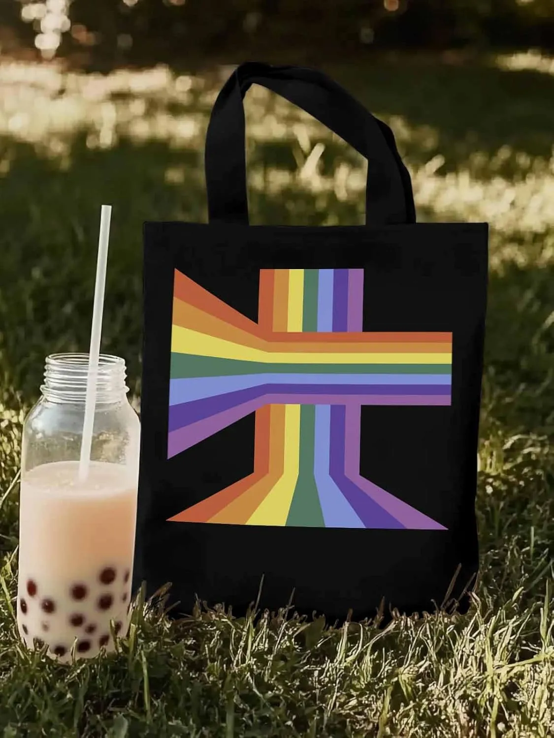 Canvas Tote Bag, Abstract Rainbow Striped Aesthetic Canvas Tote Handbags for Women Shoulder Bag
