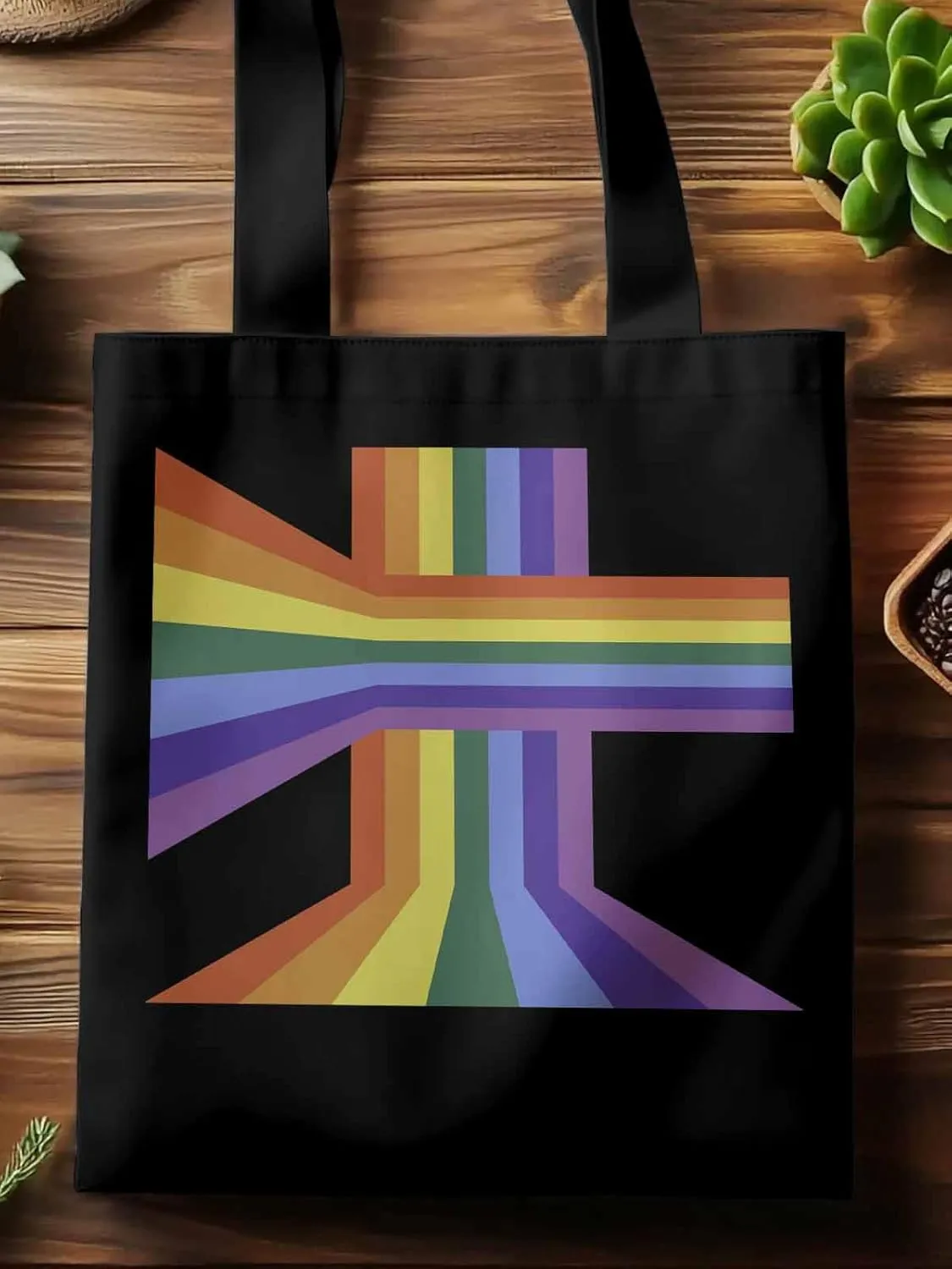 Canvas Tote Bag, Abstract Rainbow Striped Aesthetic Canvas Tote Handbags for Women Shoulder Bag