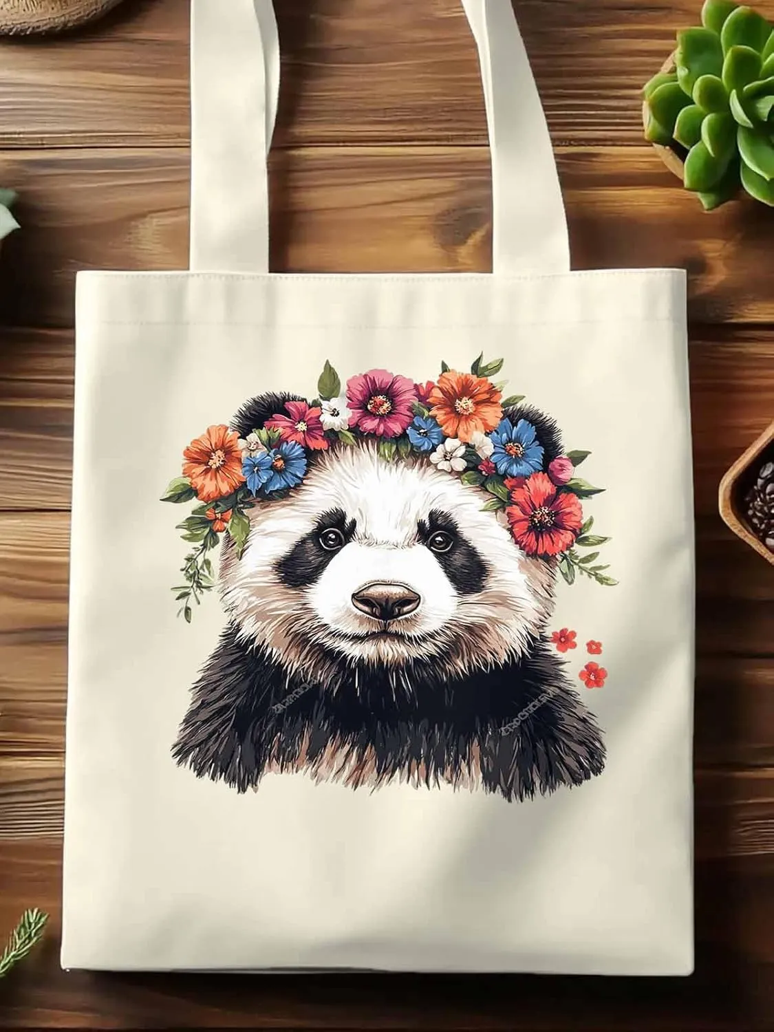 Canvas Tote Bag, Colorful Panda Naturalist Flower patterned Canvas Tote Handbags for Women Shoulder Bag,
