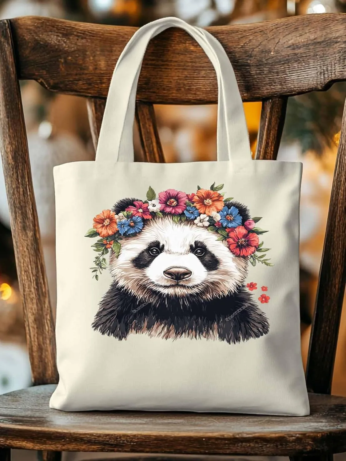 Canvas Tote Bag, Colorful Panda Naturalist Flower patterned Canvas Tote Handbags for Women Shoulder Bag,