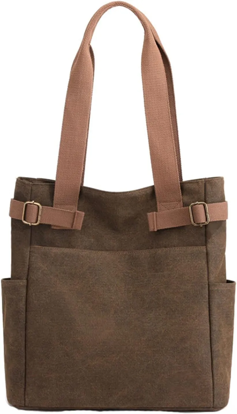 Canvas Tote Bag for Women With Pockets,Large Canvas Tote Bag With Zipper And Compartments Crossbody Work Tote Bag Fall Shoulder Bag Satchel Hobo Bag Messenger Bag For Everyday Shopping Travel (Coffee)