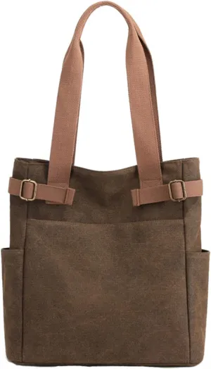 Canvas Tote Bag for Women With Pockets,Large Canvas Tote Bag With Zipper And Compartments Crossbody Work Tote Bag Fall Shoulder Bag Satchel Hobo Bag Messenger Bag For Everyday Shopping Travel (Coffee)