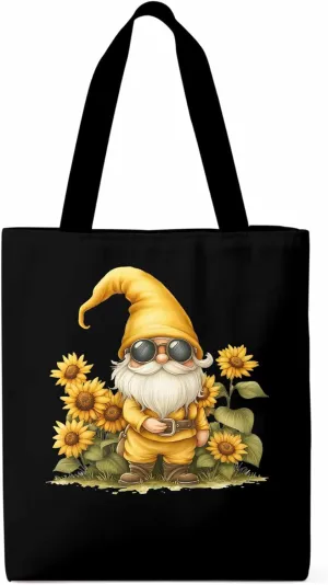 Canvas Tote Bag, Gnomes Sunflower Retro patterned Canvas Tote Handbags for Women Shoulder Bag,