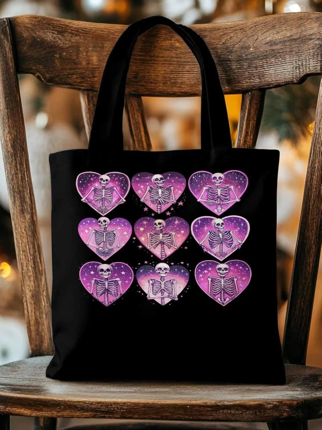 Canvas Tote Bag, Love Heart Skull Valentine Aesthetic Canvas Tote Handbags for Women Shoulder Bag