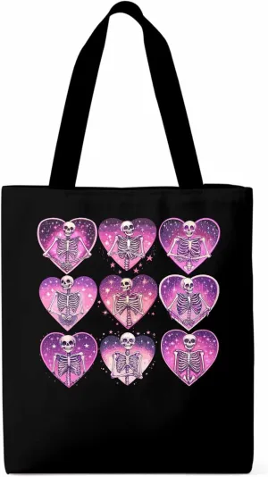 Canvas Tote Bag, Love Heart Skull Valentine Aesthetic Canvas Tote Handbags for Women Shoulder Bag