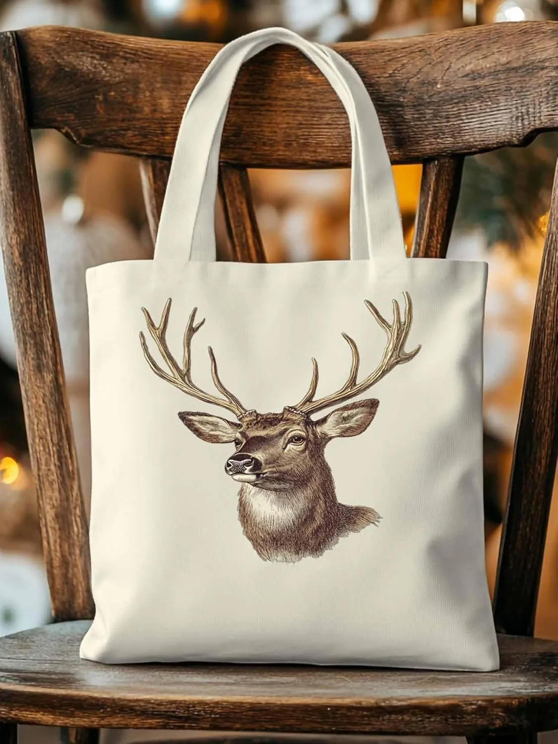Canvas Tote Bag, Mid Century Elk Print patterned Canvas Tote Handbags for Women Shoulder Bag,