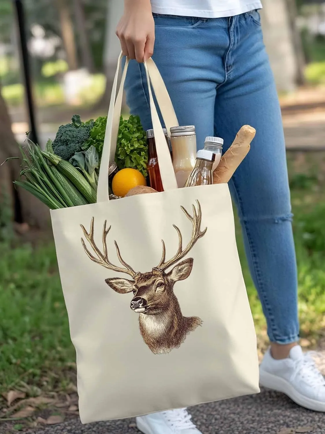 Canvas Tote Bag, Mid Century Elk Print patterned Canvas Tote Handbags for Women Shoulder Bag,