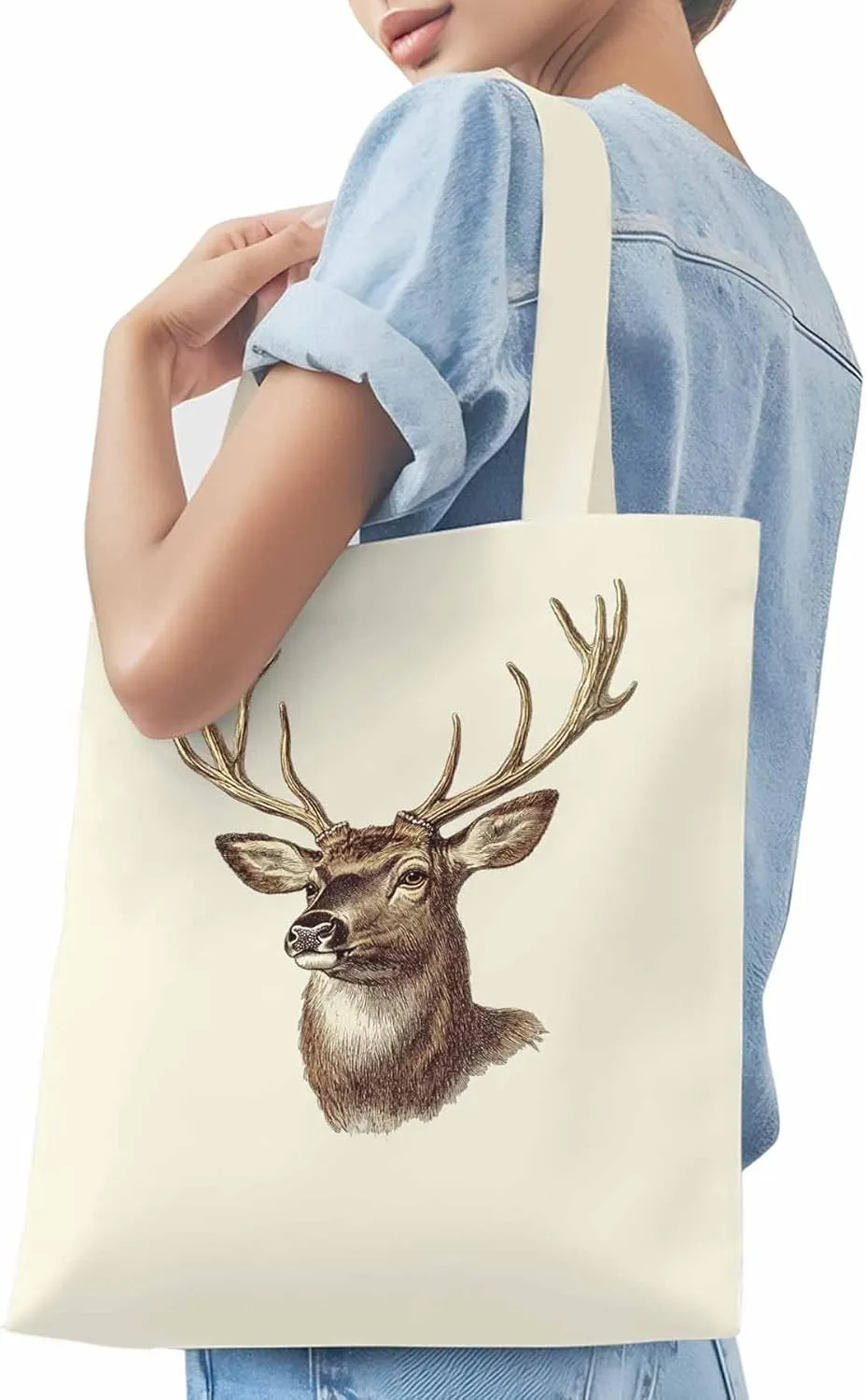 Canvas Tote Bag, Mid Century Elk Print patterned Canvas Tote Handbags for Women Shoulder Bag,