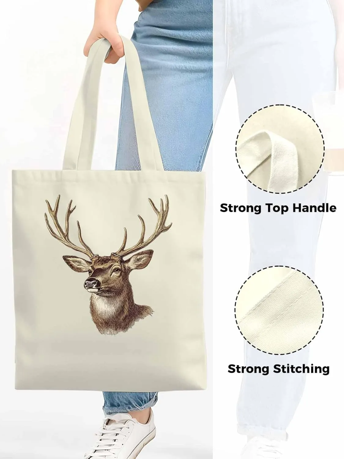 Canvas Tote Bag, Mid Century Elk Print patterned Canvas Tote Handbags for Women Shoulder Bag,