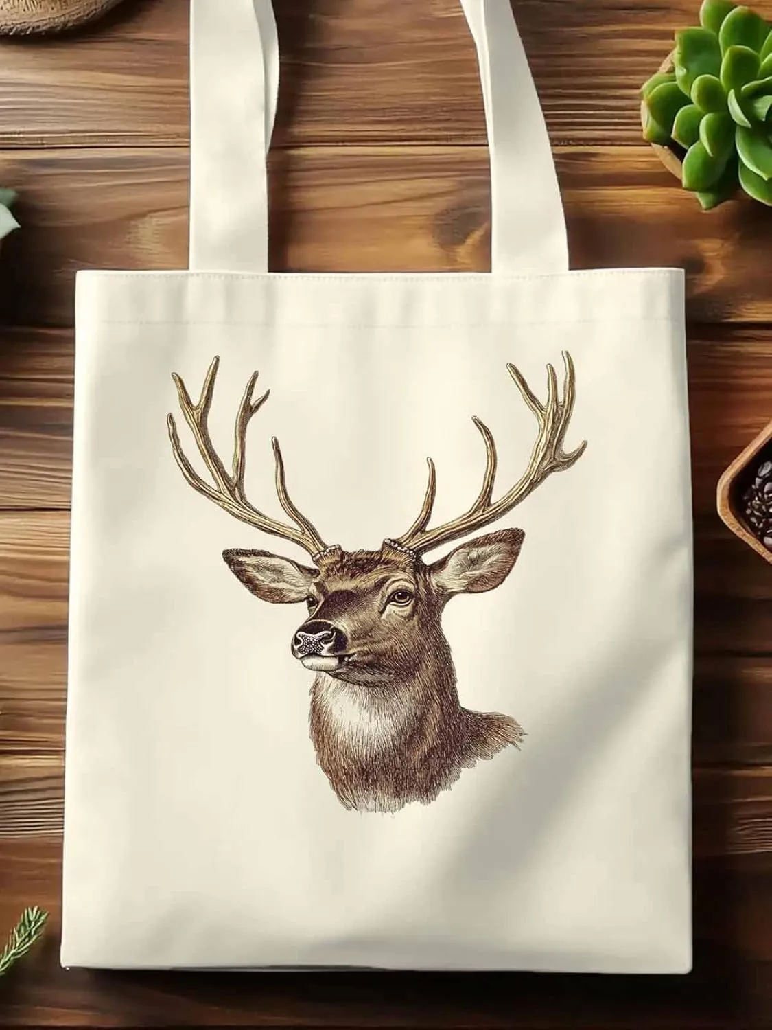 Canvas Tote Bag, Mid Century Elk Print patterned Canvas Tote Handbags for Women Shoulder Bag,